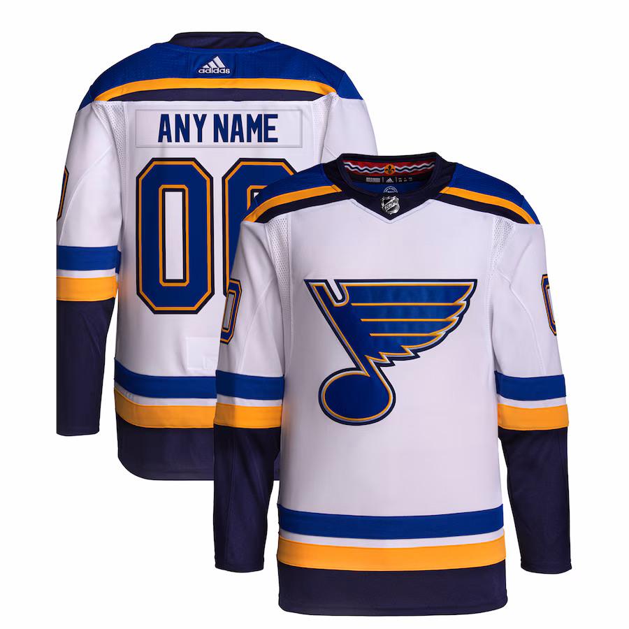 Men's St. Louis Blues adidas White Away Primegreen Authentic Custom Jersey