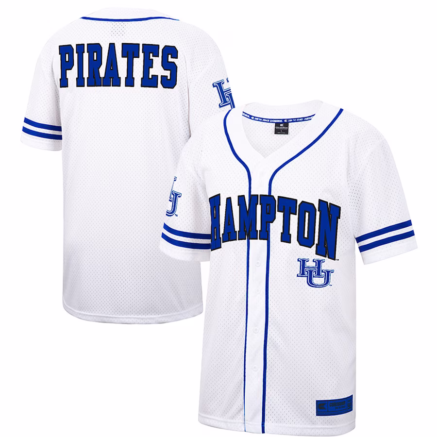 Hampton Pirates Colosseum Free Spirited Mesh Button-Up Baseball Jersey - White