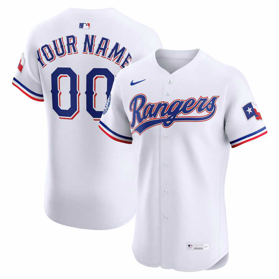 Men's Texas Rangers Nike White Home Elite Sponsor Patch Custom Jersey
