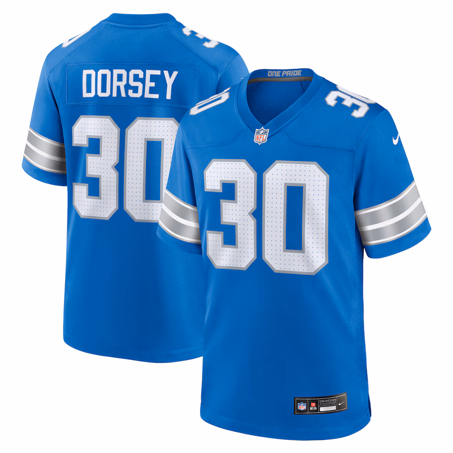 Men's Detroit Lions Khalil Dorsey Nike Blue Team Game Jersey
