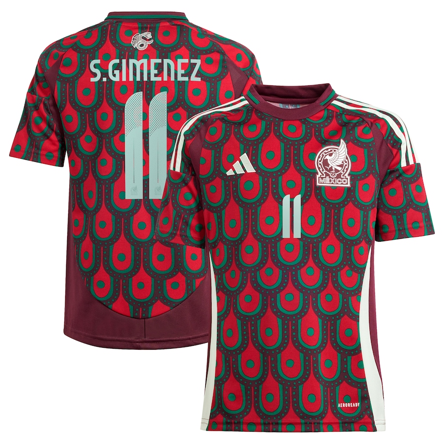 Youth Mexico National Team Santiago Giménez adidas Burgundy 2024 Home Replica Player Jersey