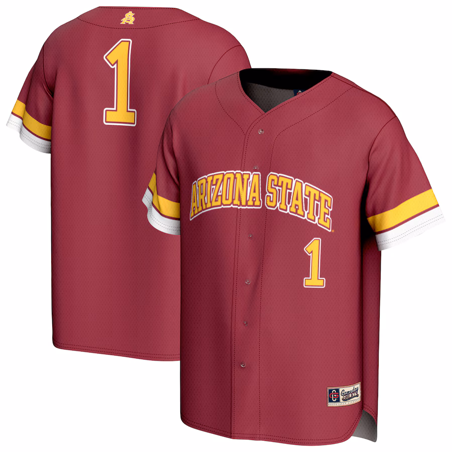 Unisex GameDay Greats #1 Maroon Arizona State Sun Devils Lightweight Collegiate Baseball Fashion Jersey