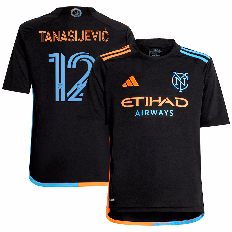 Youth New York City FC Strahinja Tanasijevic adidas Black 2024 24/7 Kit Replica Player Jersey