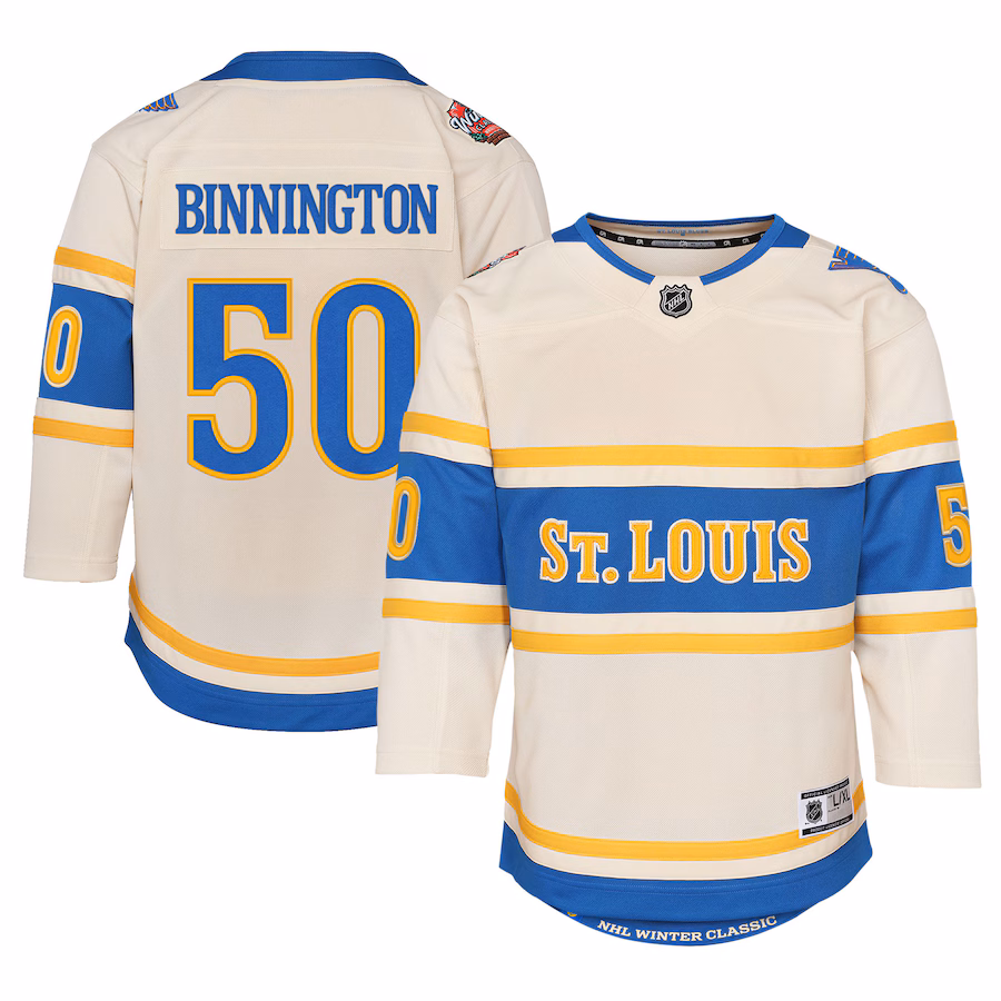 Youth St. Louis Blues Jordan Binnington Cream 2025 NHL Winter Classic Premier Player Jersey