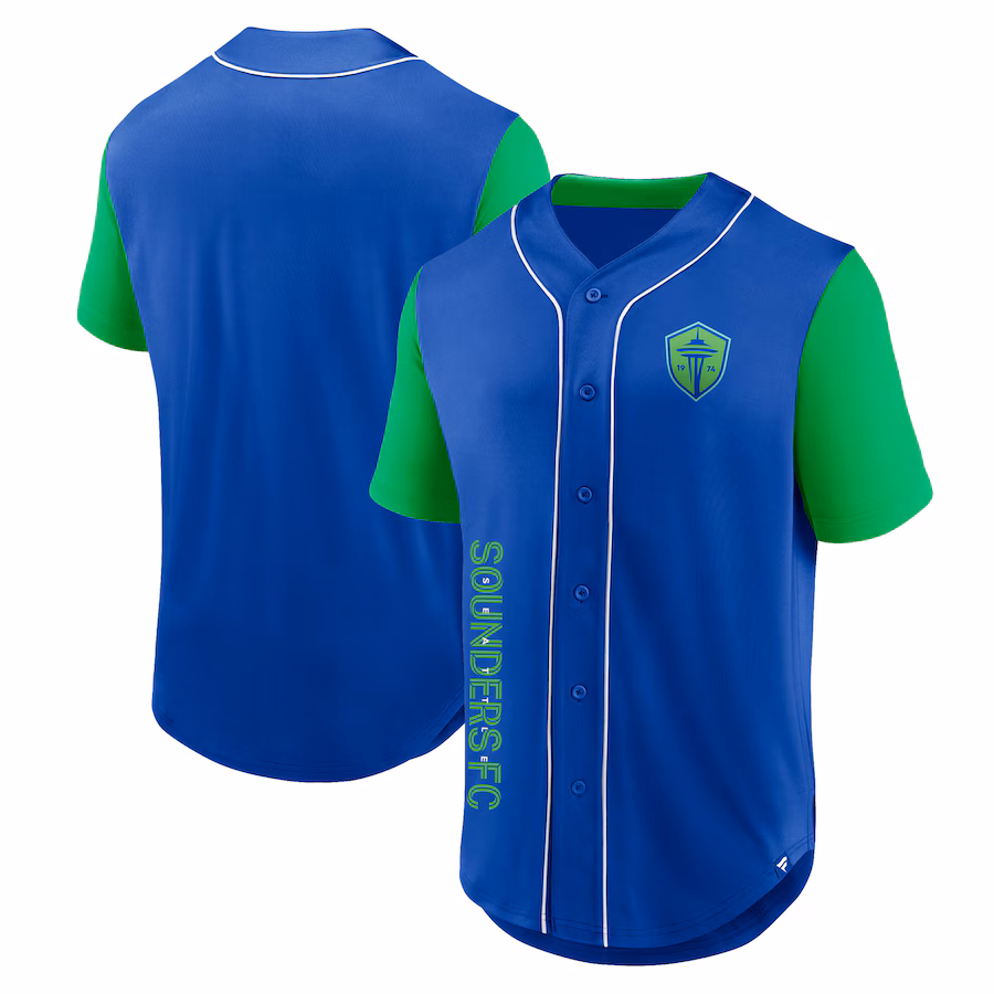 Men's Seattle Sounders FC Fanatics Blue Balance Fashion Baseball Jersey