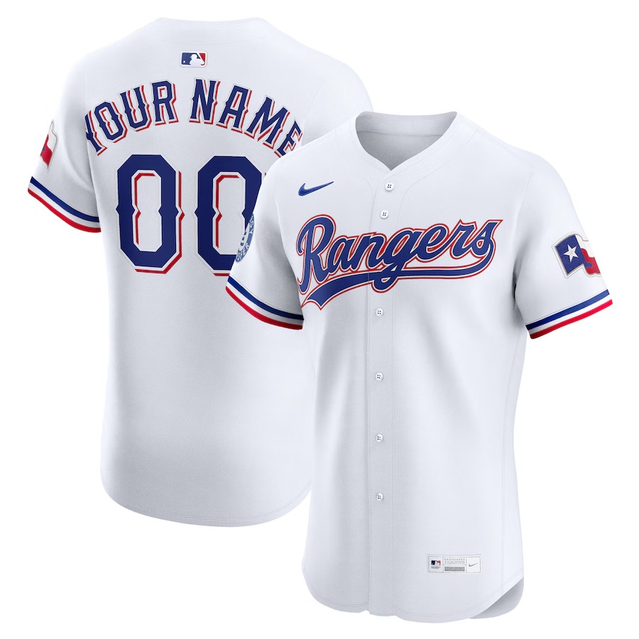 Men's Texas Rangers Nike White Home Elite Sponsor Patch Custom Jersey