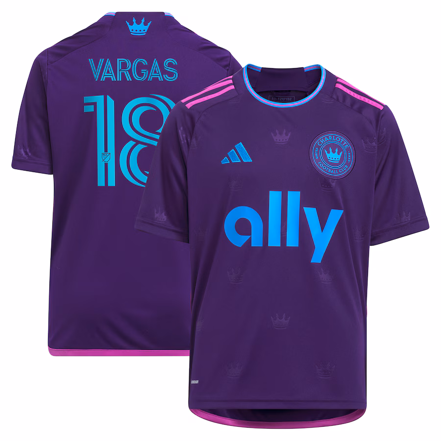 Youth Charlotte FC Kerwin Vargas adidas Purple 2023 Crown Jewel Kit Replica Player Jersey