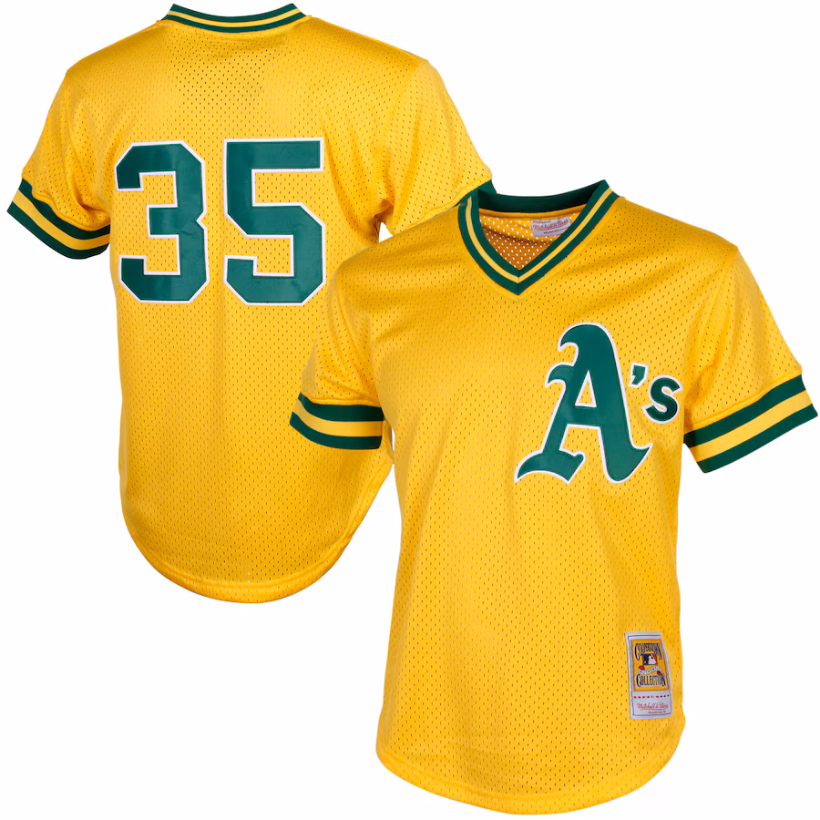 Men's Athletics Rickey Henderson Mitchell & Ness Yellow Cooperstown Mesh Batting Practice Jersey