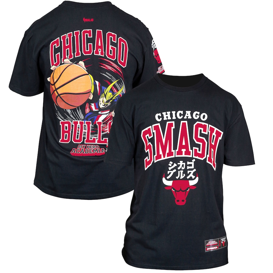 Unisex Chicago Bulls Hyperfly  Black NBA x My Hero Academia All Might Smash T-Shirt