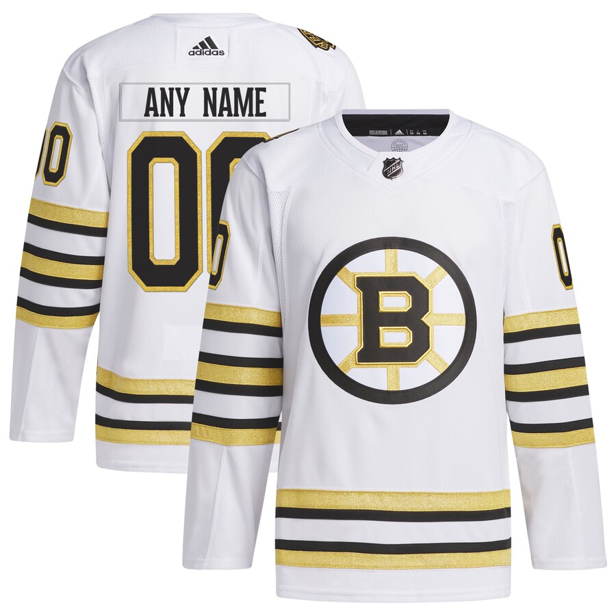 Men's Boston Bruins  adidas White 100th Anniversary Primegreen Authentic Custom Jersey