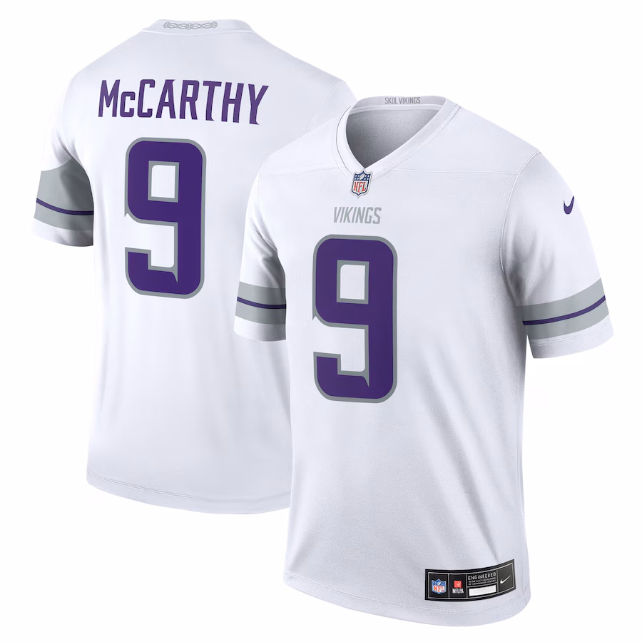 Men's Minnesota Vikings J.J. McCarthy Nike White Legend Player Performance Top