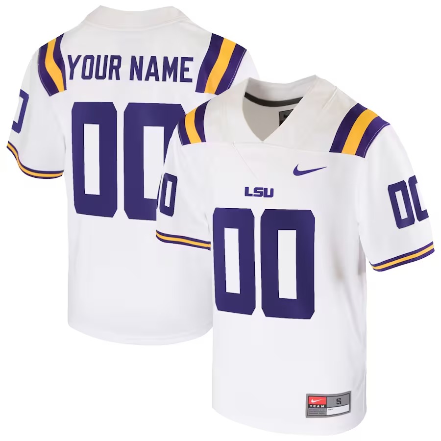 LSU Tigers Nike Youth  Custom Football Game Jersey – White