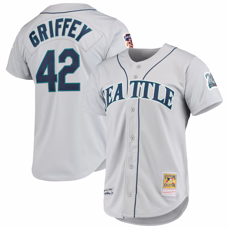 Men's Seattle Mariners Ken Griffey Jr. Mitchell & Ness Gray 20th Anniversary Cooperstown Collection Authentic Jersey