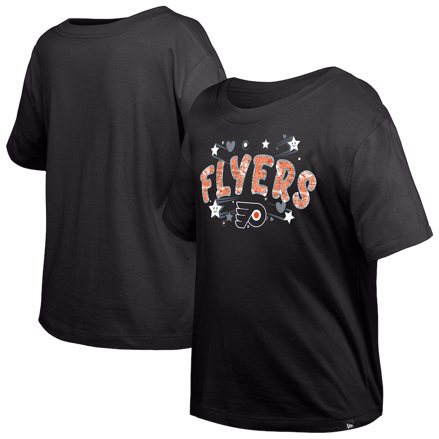 Girl's Youth Philadelphia Flyers New Era Black Flip Sequin T-Shirt