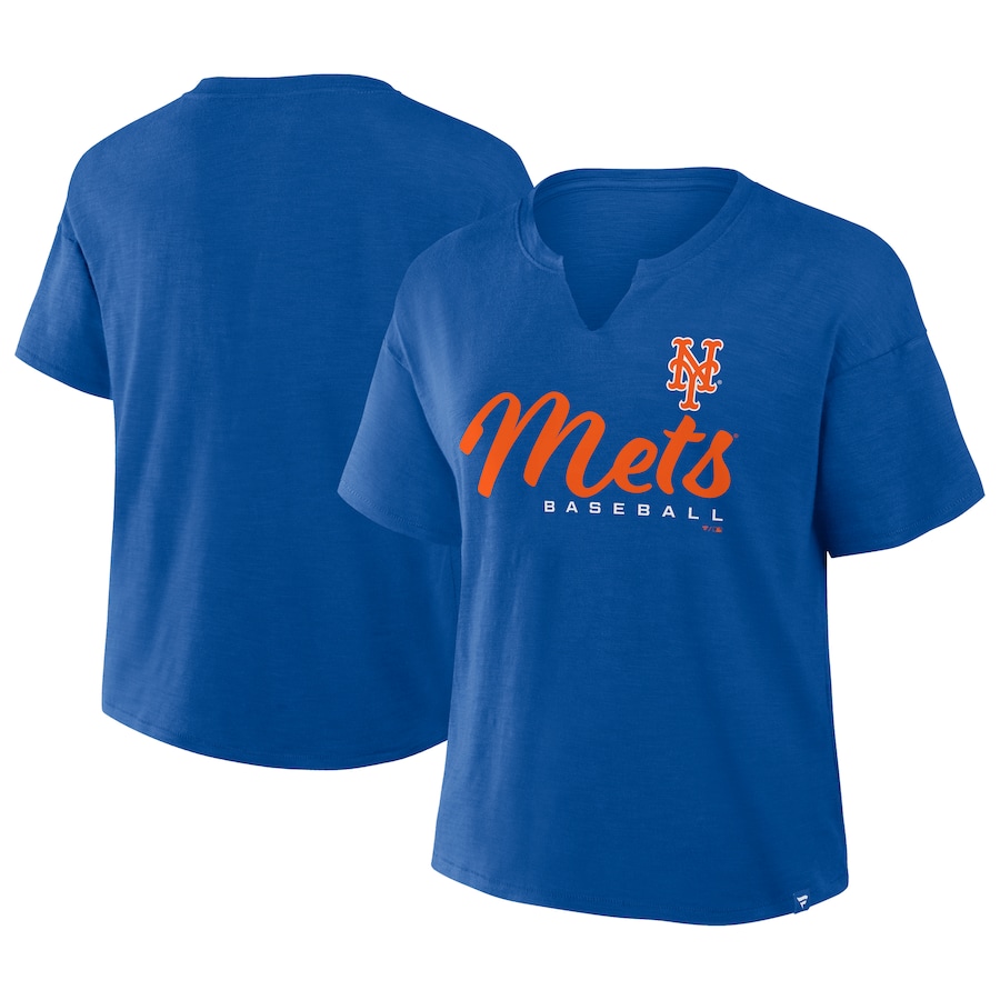 Women's New York Mets Profile Royal Plus Size Wordmark Notch Neck T-Shirt