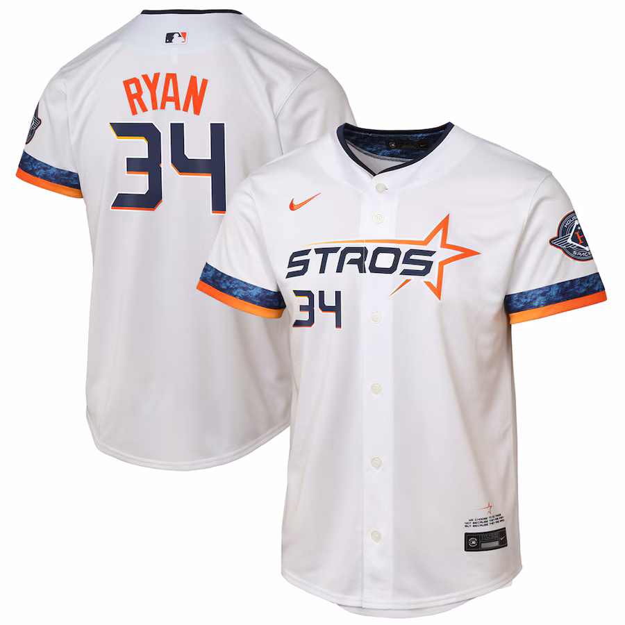 Youth Houston Astros Nolan Ryan Nike White 2025 City Connect Limited Player Jersey