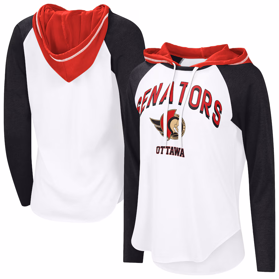 Women's Ottawa Senators G-III 4Her by Carl Banks White VIP Raglan Long Sleeve Hoodie T-Shirt
