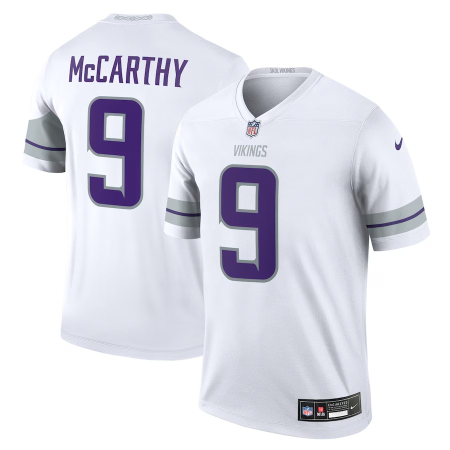 Men's Minnesota Vikings J.J. McCarthy Nike White Legend Player Performance Top