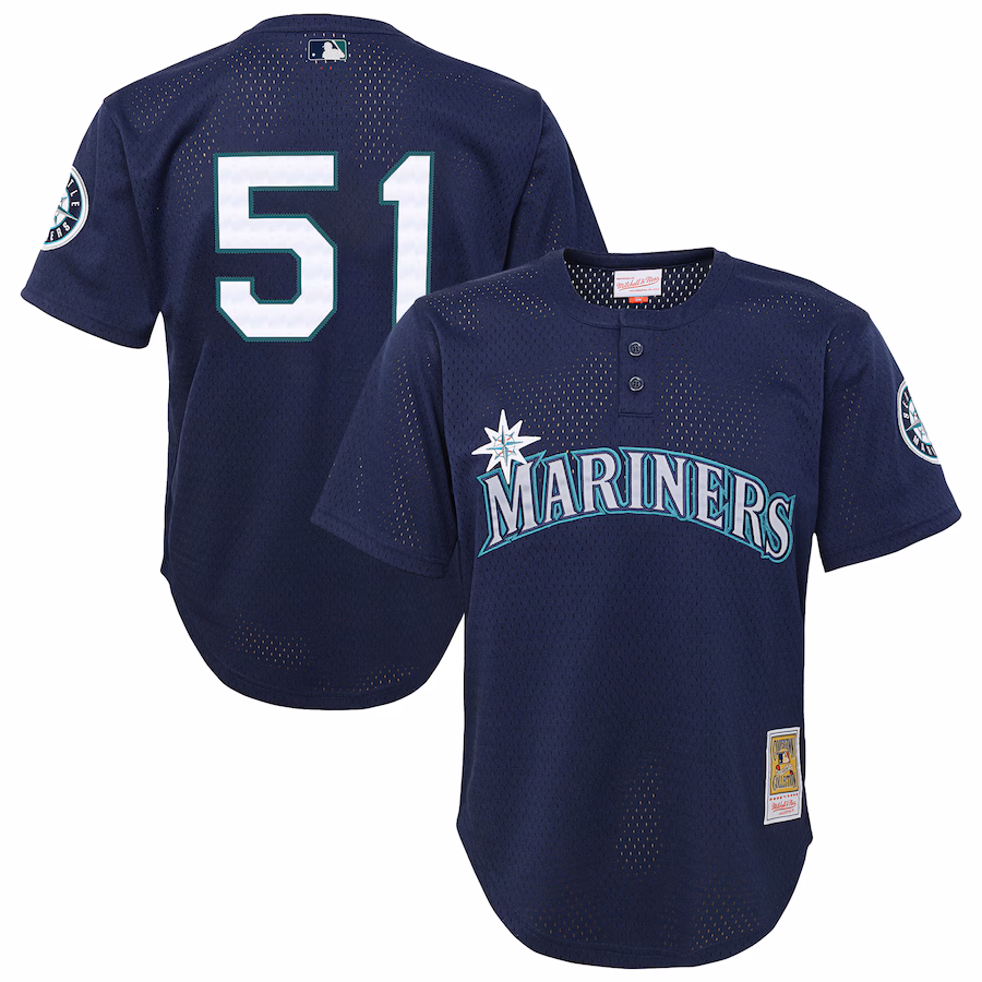Youth Seattle Mariners Ichiro Suzuki Mitchell & Ness Navy Cooperstown Collection Mesh Batting Practice Jersey