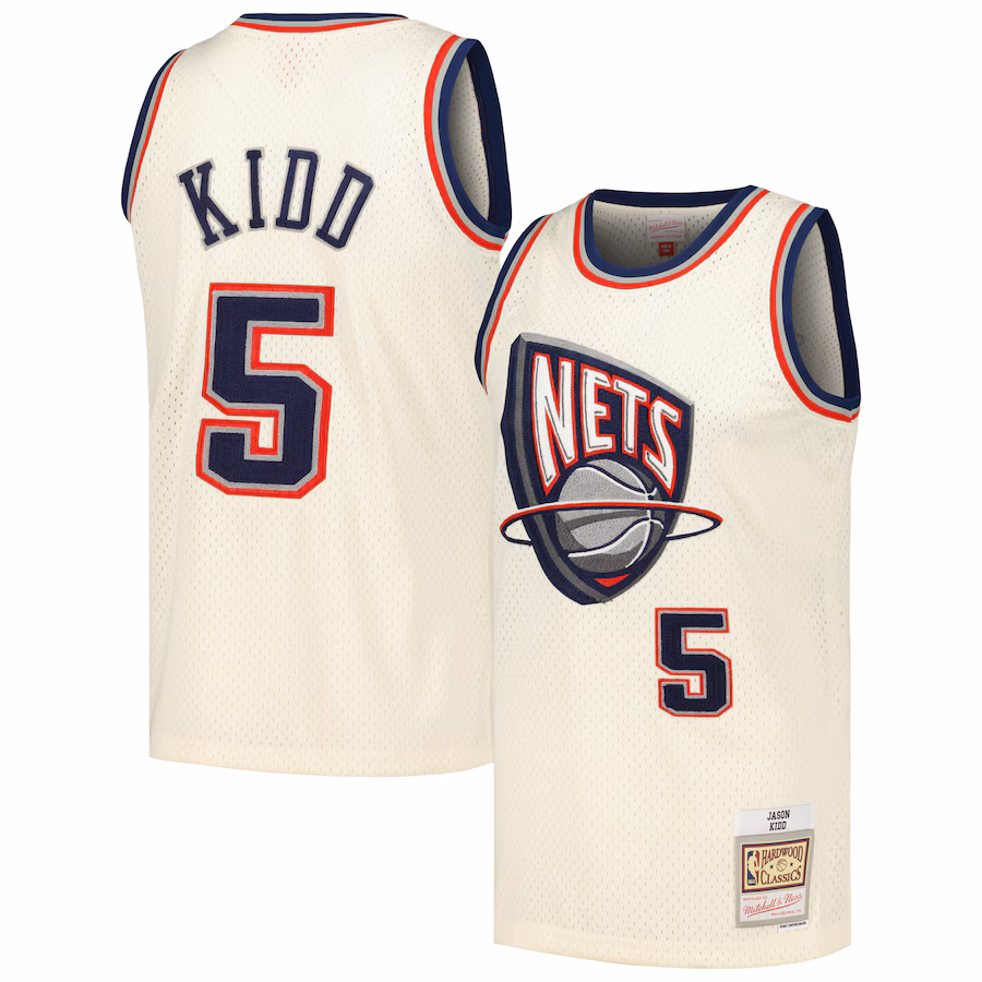 Men's New Jersey Nets Jason Kidd Mitchell & Ness Cream Chainstitch Swingman Jersey