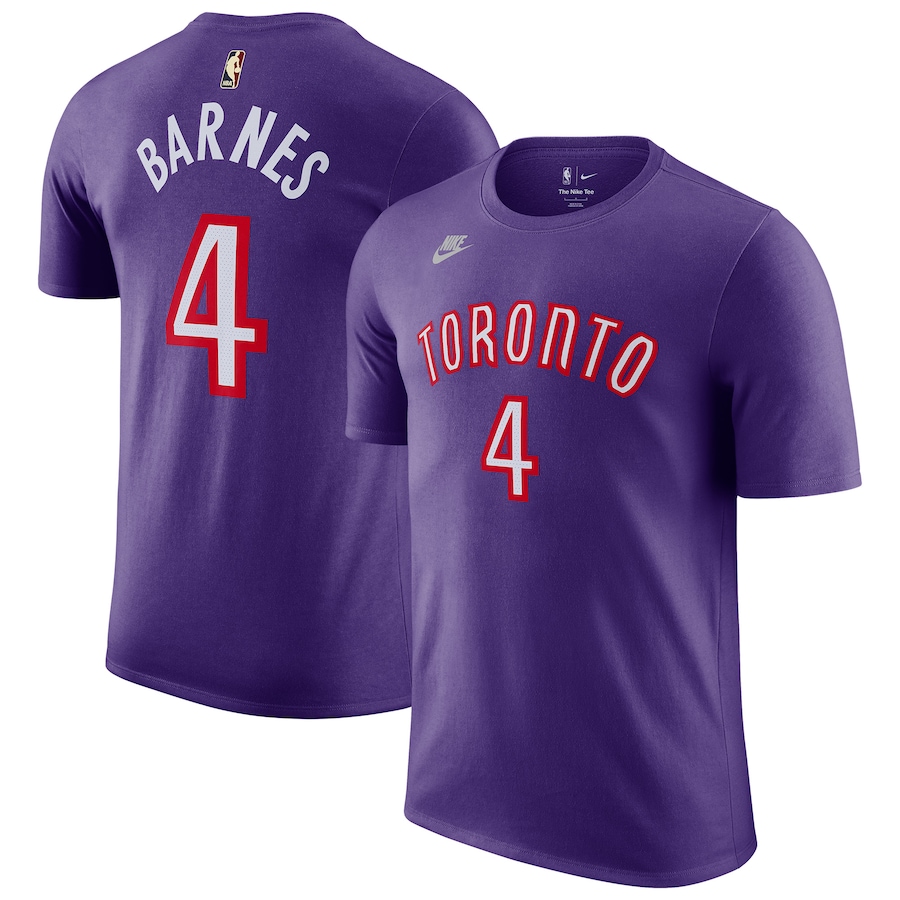 Men's Toronto Raptors Scottie Barnes Nike Purple Classic Edition Name & Number T-Shirt
