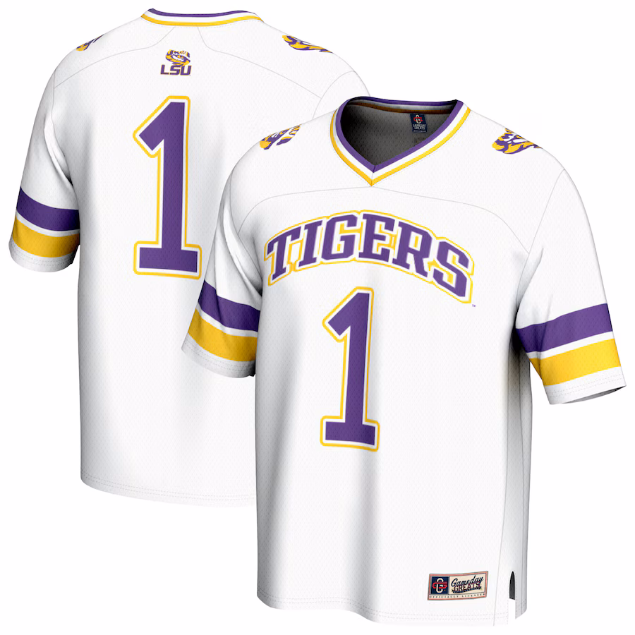 Unisex GameDay Greats #1 White LSU Tigers Collegiate Football Fashion Jersey