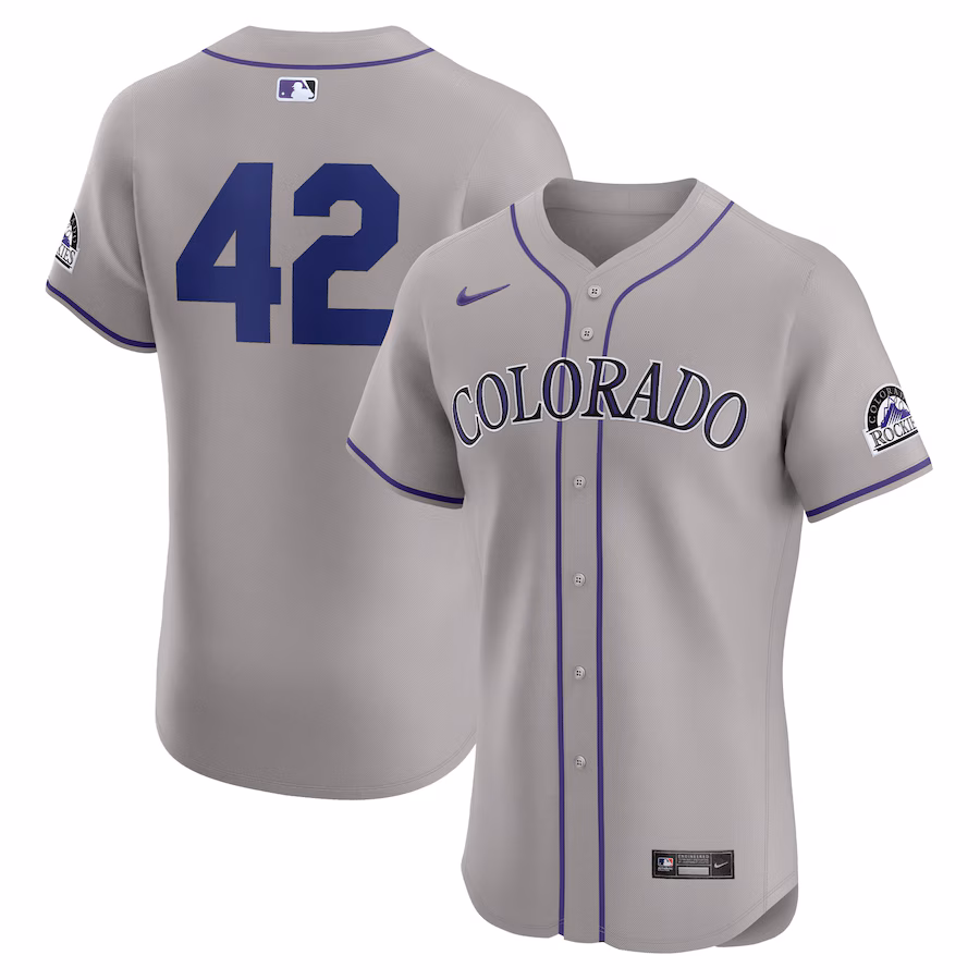Men's Colorado Rockies Nike Gray Road 2024 Jackie Robinson Day Elite Jersey