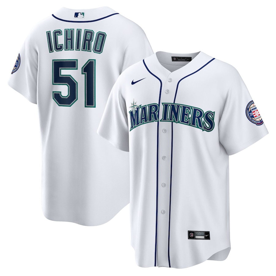 Men's Seattle Mariners Ichiro Suzuki Nike White 2025 Baseball Hall of Fame Name & Number Retired Replica Jersey