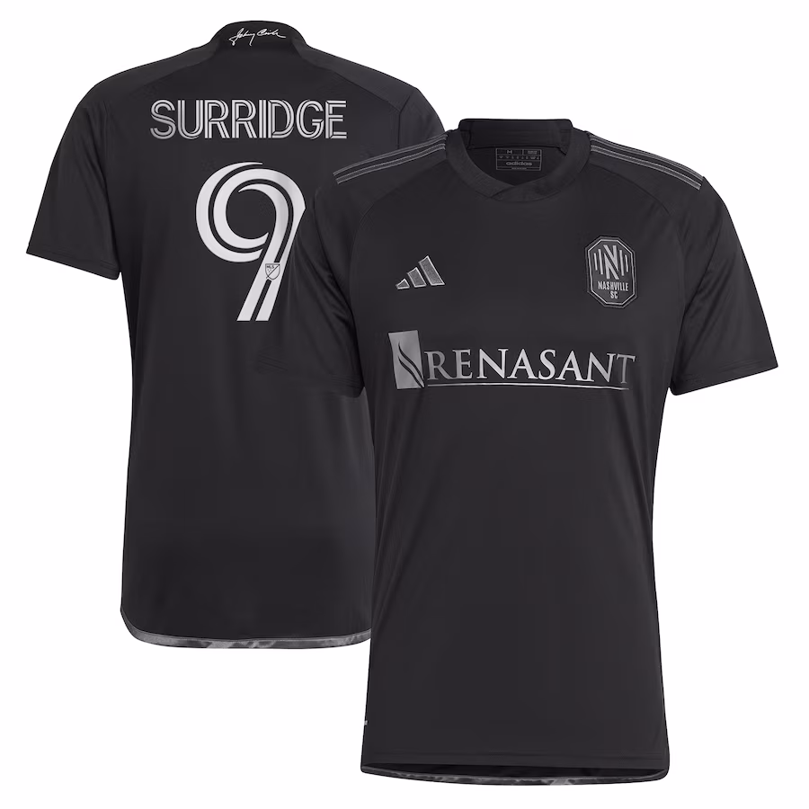 Men's Nashville SC Sam Surridge adidas Black 2023 Man In Black Kit Replica Player Jersey