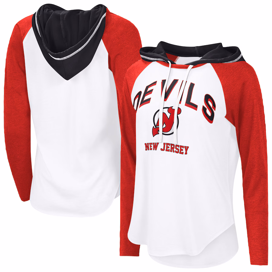 Women's New Jersey Devils G-III 4Her by Carl Banks White VIP Raglan Long Sleeve Hoodie T-Shirt