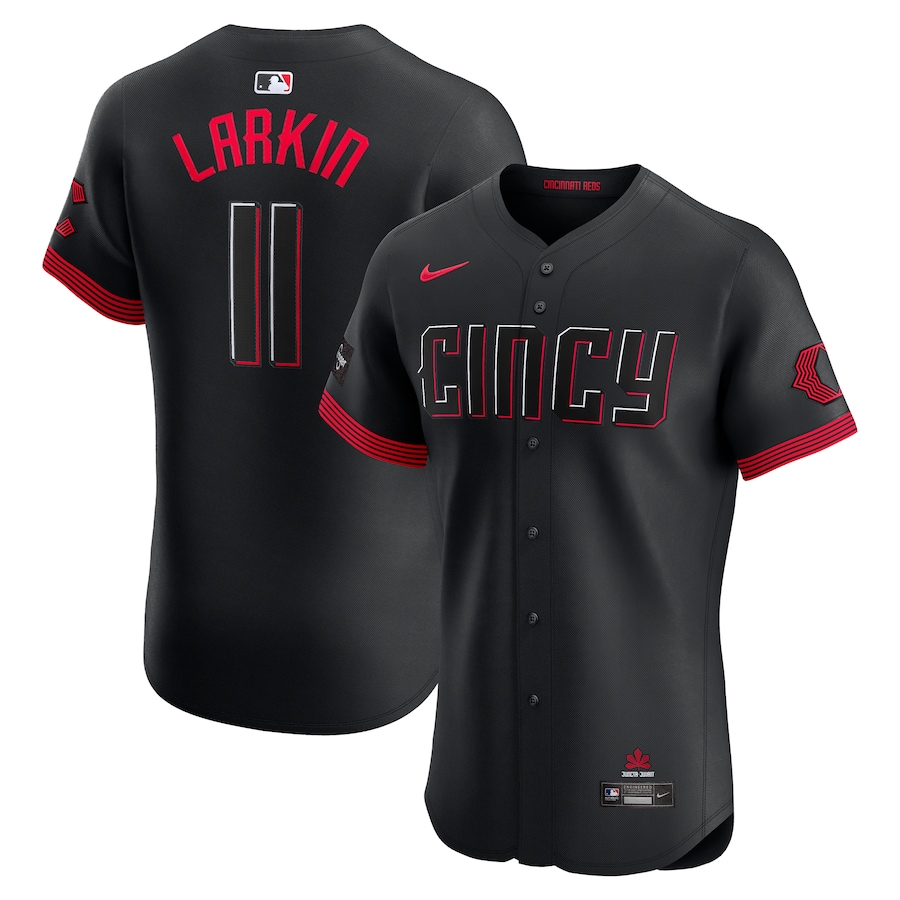Men's Cincinnati Reds Barry Larkin Nike Black City Connect Sponsor Patch Elite Player Jersey