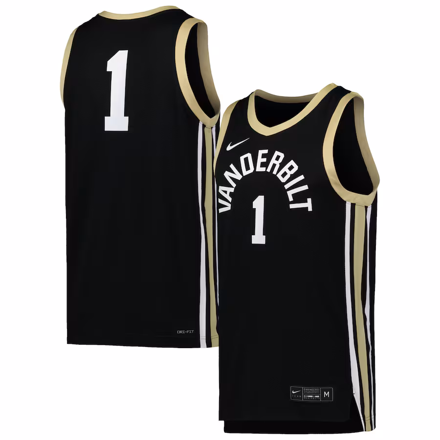 Men's Nike #1 Black Vanderbilt Commodores Replica Basketball Jersey