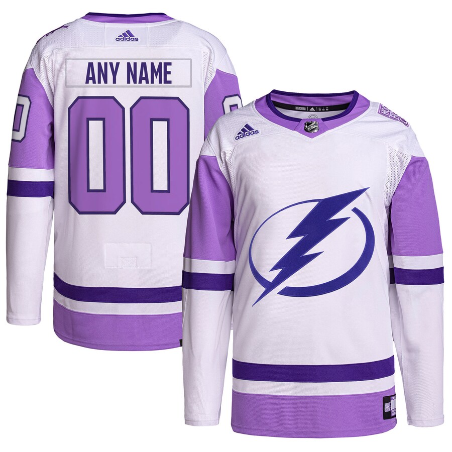 Men's Tampa Bay Lightning adidas White/Purple Hockey Fights Cancer Primegreen Authentic Custom Jersey