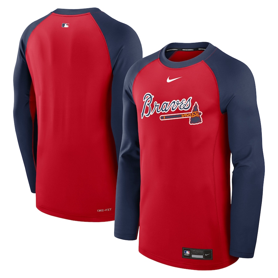 Men's Atlanta Braves Nike Red/Navy Authentic Collection Game Time Raglan Performance Long Sleeve T-Shirt