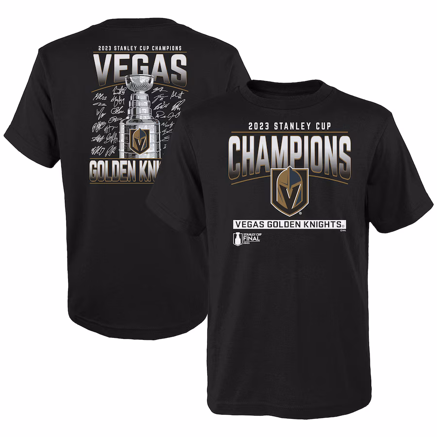 Youth Vegas Golden Knights Fanatics Black 2023 Stanley Cup Champions Signature Roster T-Shirt
