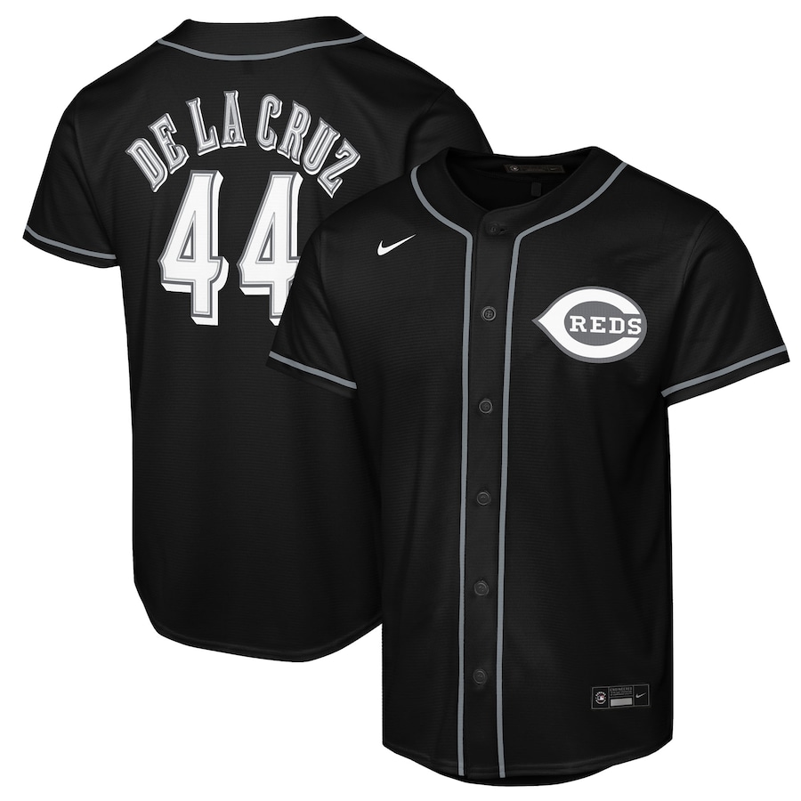 Youth Cincinnati Reds Elly De La Cruz Nike Black Lights Out Replica Player Jersey