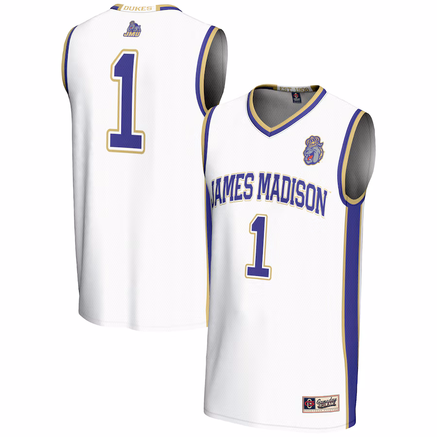 Male GameDay Greats #1  White James Madison Dukes  Lightweight Basketball Jersey