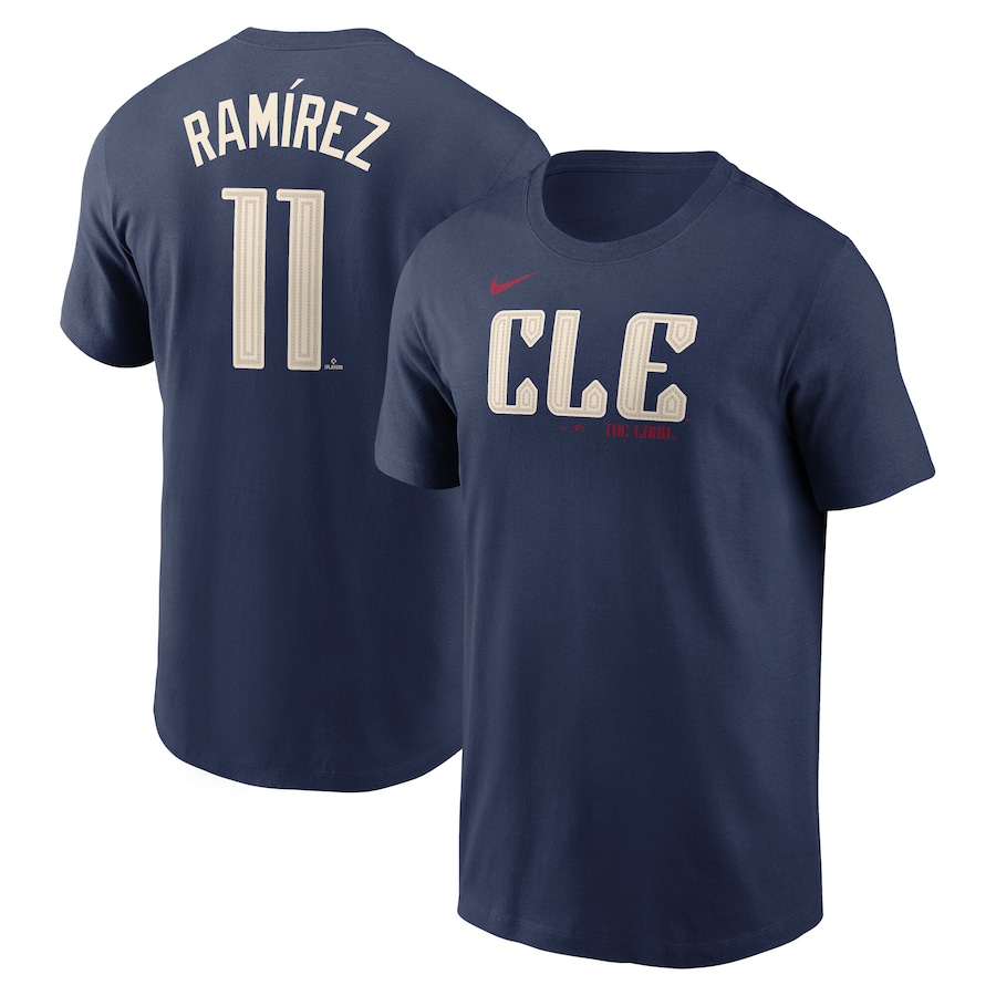 Men's Cleveland Guardians Jose Ramirez Nike Navy Fuse City Connect Name & Number T-Shirt