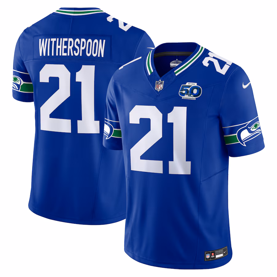 Men's Seattle Seahawks Devon Witherspoon Nike Royal 50th Season Vapor F.U.S.E. Limited Jersey