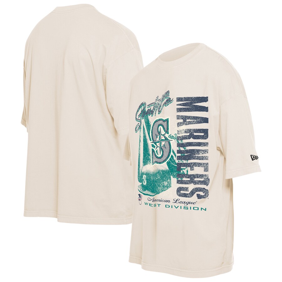 Men's Seattle Mariners New Era Cream Cooperstown Collection Oversized Throwback Distressed T-Shirt
