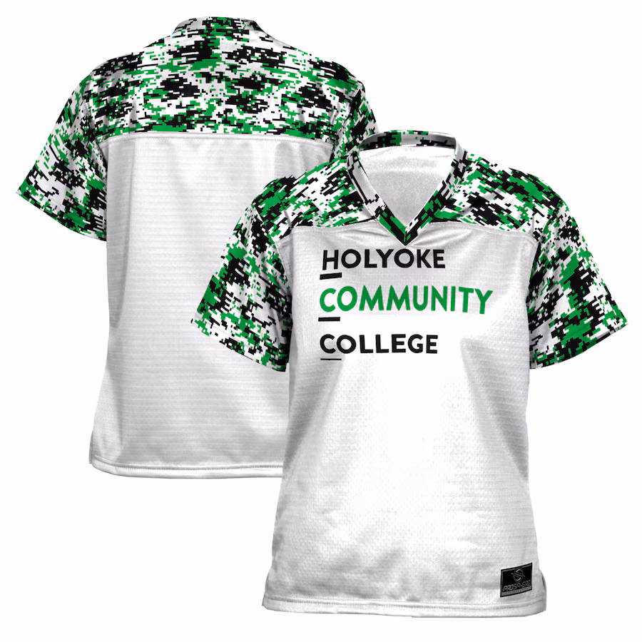 Women's ProSphere  White Holyoke Community College  Camo Football Jersey