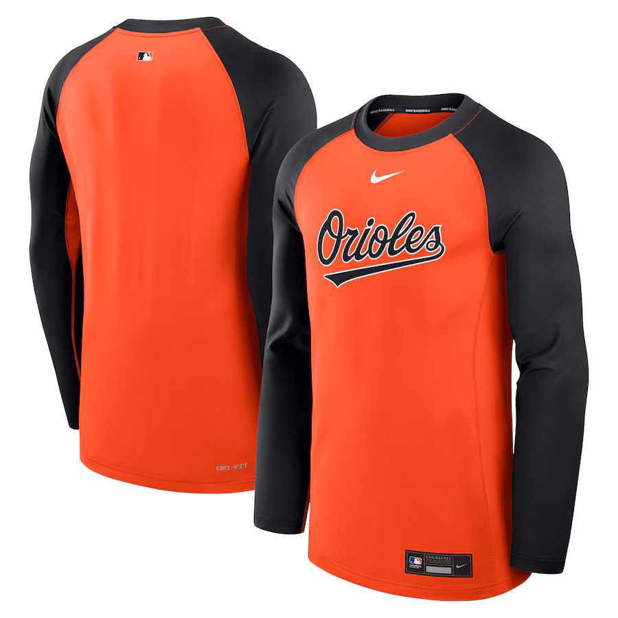 Men's Baltimore Orioles Nike Orange/Black Authentic Collection Game Time Raglan Performance Long Sleeve T-Shirt