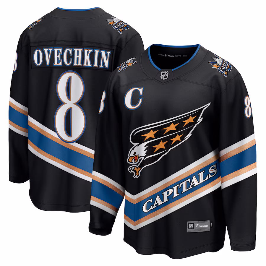 Men's Washington Capitals Alexander Ovechkin Fanatics Black Alternate 50th Anniversary Premier Breakaway Player Jersey
