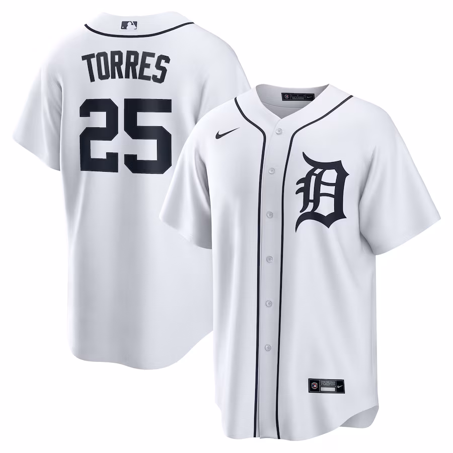Men's Detroit Tigers Gleyber Torres Nike White Home Replica Jersey