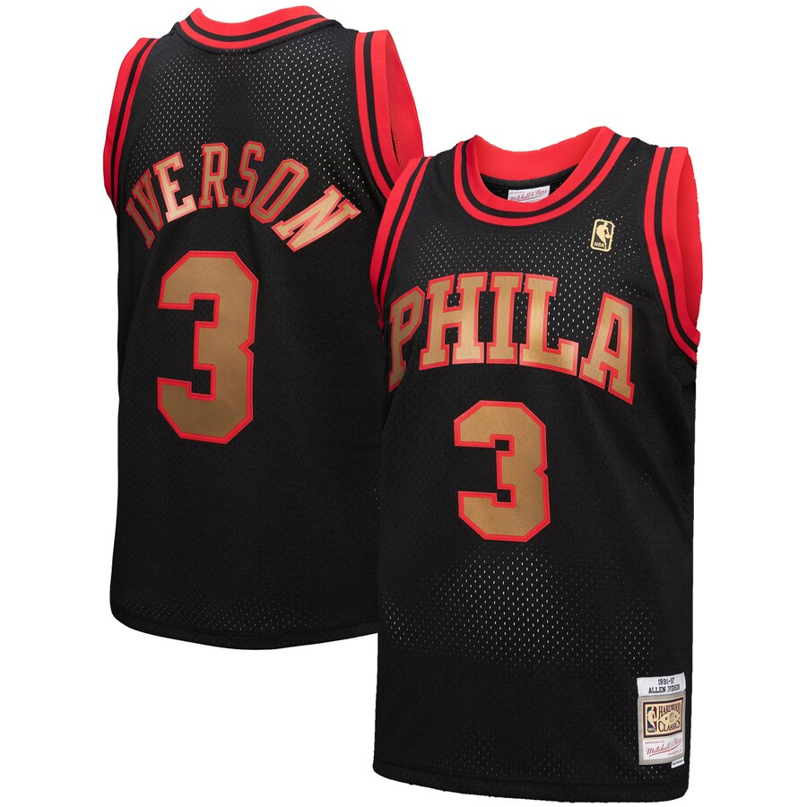 Men's Philadelphia 76ers Allen Iverson Mitchell & Ness Black 1996/97 Hardwood Classics Reload 3.0 Swingman Jersey