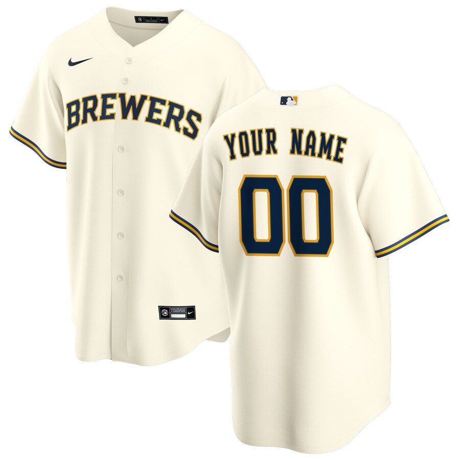 Men's Milwaukee Brewers Nike Cream Home Replica Custom Jersey