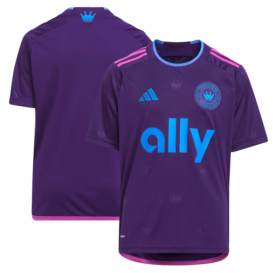 Youth Charlotte FC adidas Purple 2023 Crown Jewel Kit Replica Jersey