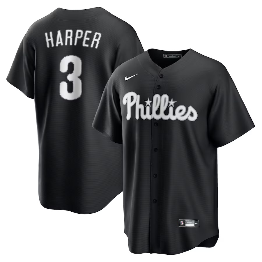Men's Philadelphia Phillies Bryce Harper Nike Black Fashion Replica Jersey