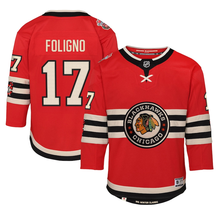 Youth Chicago Blackhawks Nick Foligno Red 2025 NHL Winter Classic Premier Player Jersey