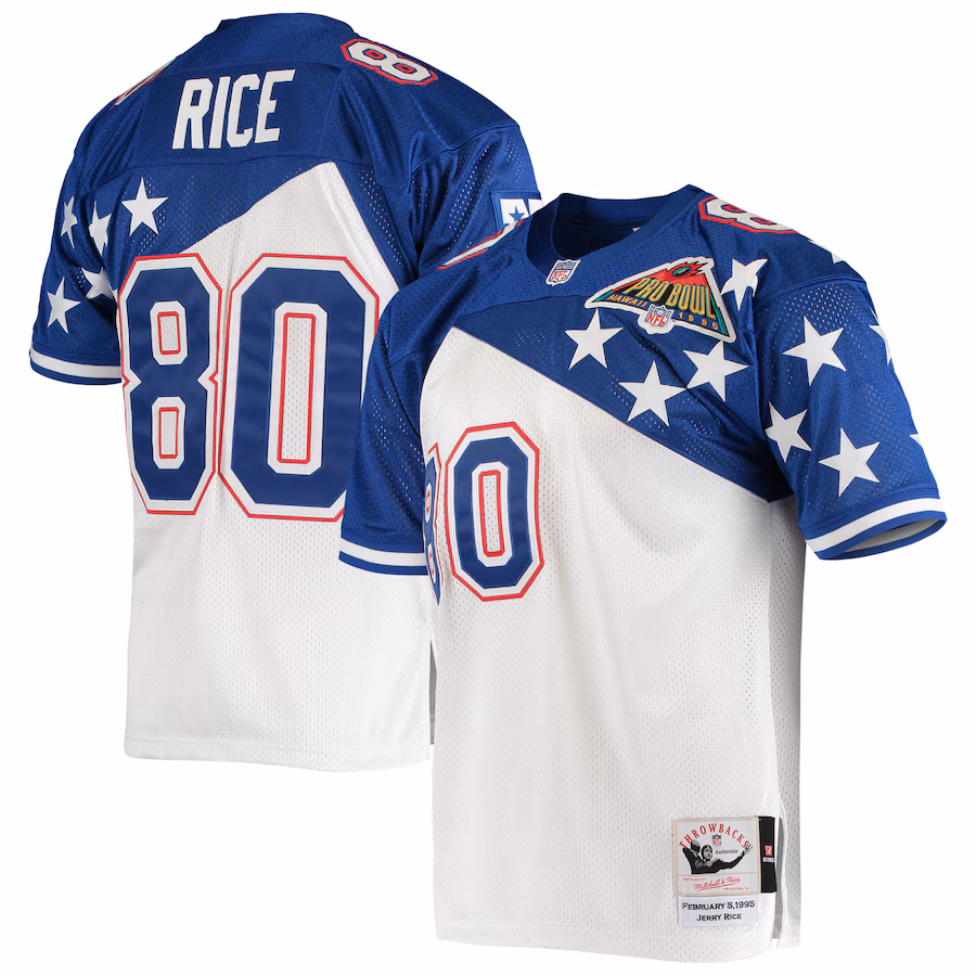 Men's NFC Jerry Rice Mitchell & Ness White/Blue 1994 Pro Bowl Authentic Jersey